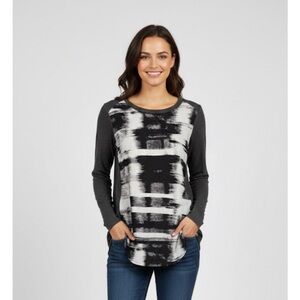 APT. 9 Abstract Hi-Lo Pullover Top, Women’s M, Gray Black White